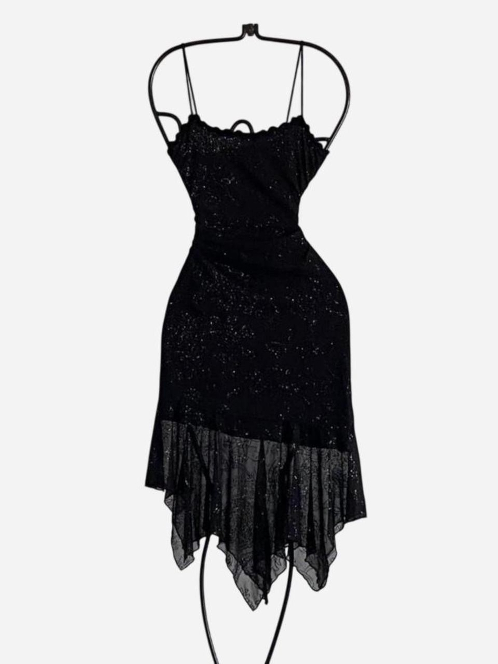 Black Sparkle Asymmetrical Slip Dress